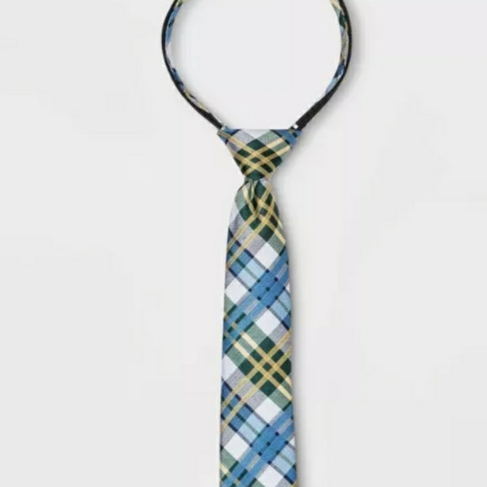 Cat & Jack Boys' Plaid Ties  blue and gold  M/L